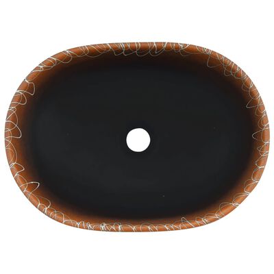 vidaXL Мивка за плот, черно и оранжево, овална, 47x33x13 см, керамика