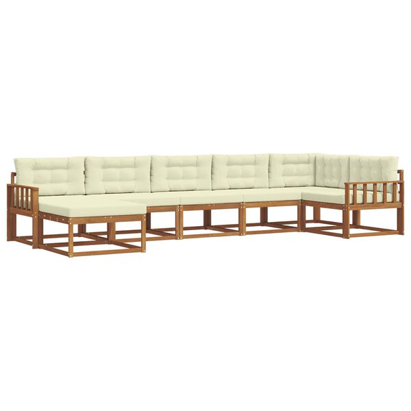 vidaXL Комплект дивани за открито 7 pcs Натурален и Крема