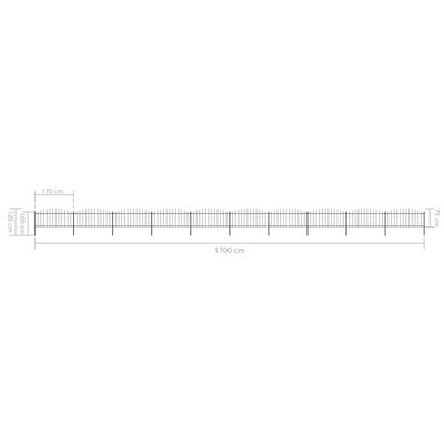 vidaXL Градинска ограда с връх пика, стомана, (0,5-0,75)x1,7 м, черна