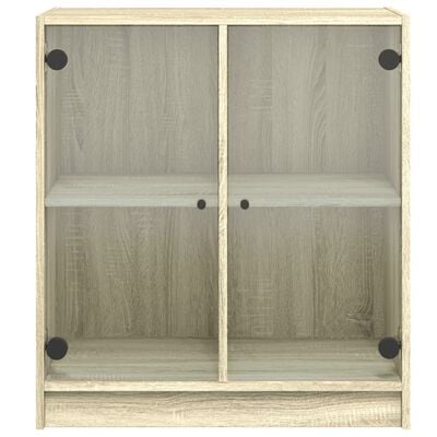 vidaXL Страничен шкаф със стъклени врати, дъб сонома, 68x37x75,5 cm
