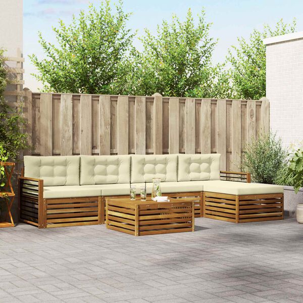 vidaXL Комплект дивани за открито 6 pcs Натурален и Крема