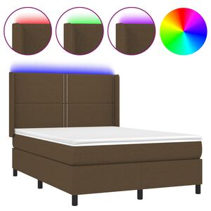 vidaXL Боксспринг легло с матрак и LED, тъмнокафяво, 140x190 см, плат