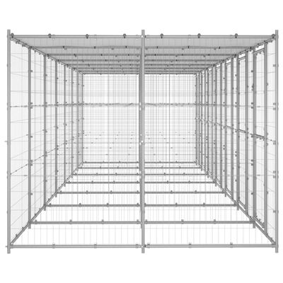 vidaXL Външна клетка за куче с покрив, поцинкована стомана, 16,94 м²