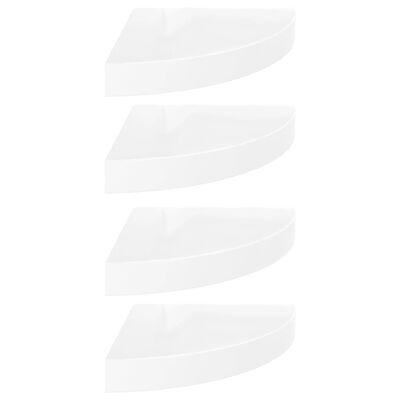 vidaXL Окачени ъглови рафтове, 4 бр, бял гланц, 25x25x3,8 см, МДФ