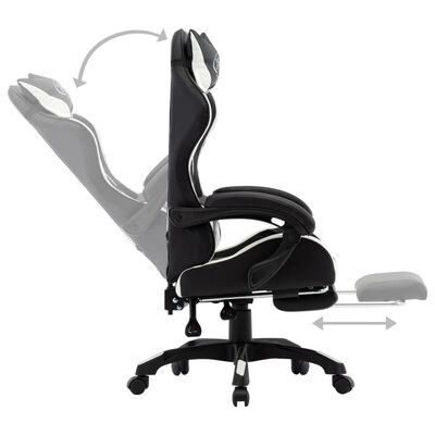 vidaXL Геймърски стол с подложка за крака бяло/черно изкуствена кожа