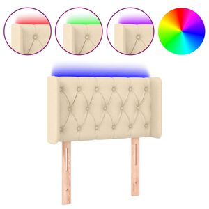 vidaXL LED горна табла за легло, кремава, 83x16x78/88 см, плат