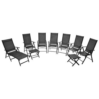 vidaXL Сгъваеми градински столове, 9 бр, алуминиеви, черни