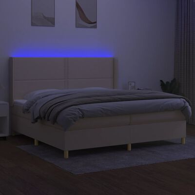 vidaXL Боксспринг легло с матрак и LED, кремава, 200x200 см, плат