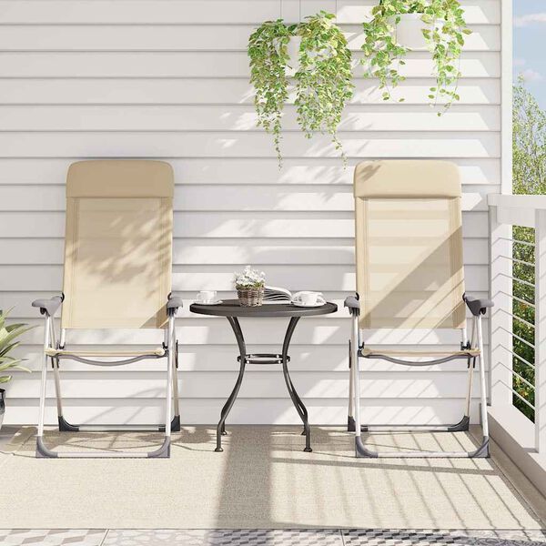 vidaXL Сгъваеми къмпинг столове, 2 бр, кремави, алуминий