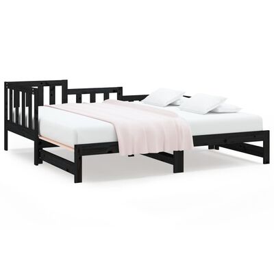 vidaXL Разтегателно дневно легло, черно, 2x(80x200) см, бор масив