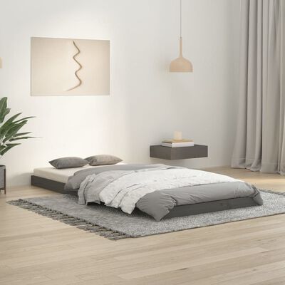vidaXL Рамка за легло, сива, борово дърво масив, 90x200 см