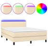 vidaXL Боксспринг легло с матрак и LED, кремаво, 140x190 см, плат