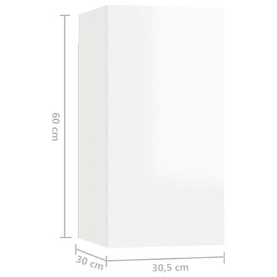 vidaXL ТВ шкафове, 7 бр, бял гланц, 30,5x30x60 см, ПДЧ