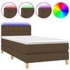 vidaXL Боксспринг легло с матрак и LED, тъмнокафява, 90x200 см, плат