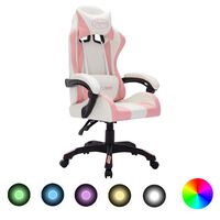 vidaXL Геймърски стол RGB LED осветление розово/черно изкуствена кожа