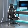vidaXL Гейминг стол с опора за крака, черно и бяло, изкуствена кожа