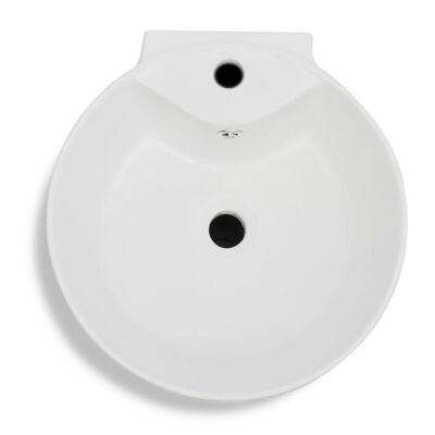 Керамична мивка на стойка, преливник, отвор за смесител, бяла, кръгла