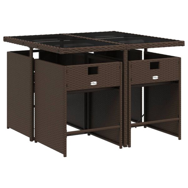 vidaXL Градински комплект с възглавници 5 части кафяв полиратан