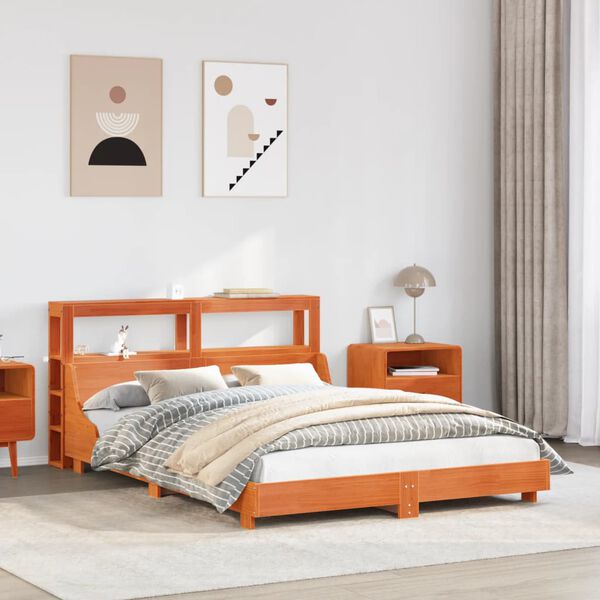 vidaXL Рамка за легло без матрак, восъчнокафяв, 140x190 см, бор масив