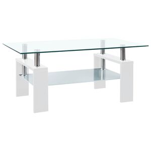vidaXL Маса за кафе, бяло и прозрачно, 95x55x40 см, закалено стъкло