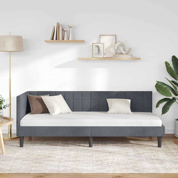 vidaXL Ъглова рамка за легло с таблото Тъмен сив 80 см x 200 см Кадифе