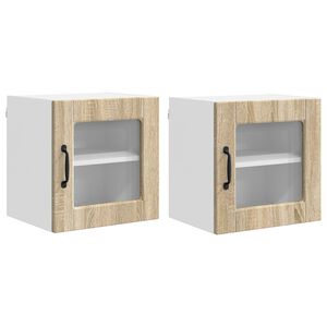 vidaXL Стенен стъклен шкаф PORTO 2 pcs Сонома дъб 40 x 31 x 40 см