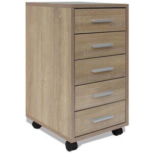 vidaXL Офис шкаф с колелца, 5 чекмеджета, Дъб