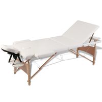 vidaXL Кремавобяла сгъваема масажна кушетка 3 зони с дървена рамка