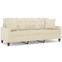 vidaXL 3-местен диван с възглавници, кремав, 180 см, изкуствена кожа