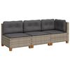 vidaXL Градински диван с възглавници, 3-местен, сив, полиратан