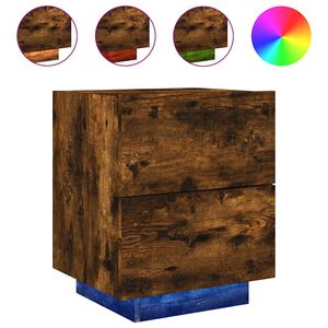 vidaXL Нощно шкафче с LED осветление, опушен дъб, инженерно дърво