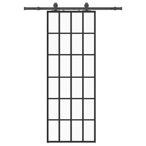 vidaXL Плъзгаща се врата с обков черна 76x205 см ESG стъкло