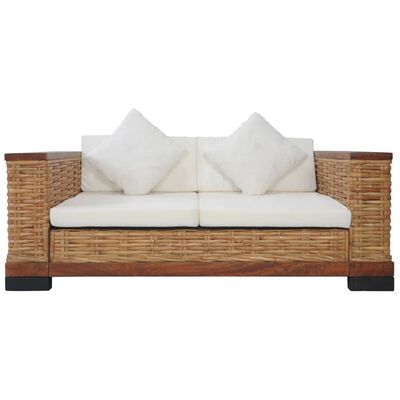 vidaXL Комплект дивани с възглавници, 3 части, кафяви, естествен ратан