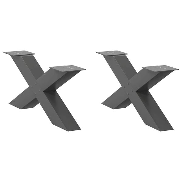 vidaXL Крака за масичка за кафе, X-образни, 2 бр., антрацит, 70x(30-31) см, стомана
