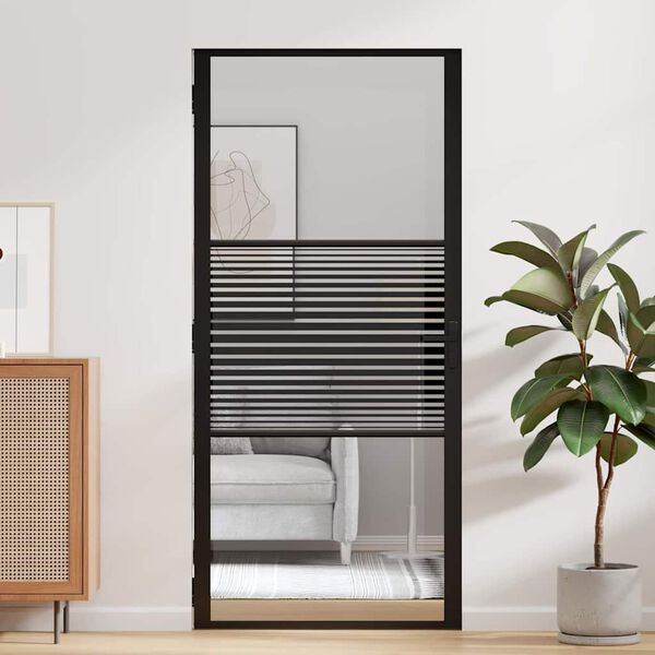 vidaXL Стъклена врата На райета Черно 76 x 3.5 x 201.5 см Алуминий
