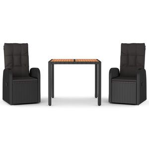 vidaXL Градински комплект от 3 части с възглавници черни полиратан