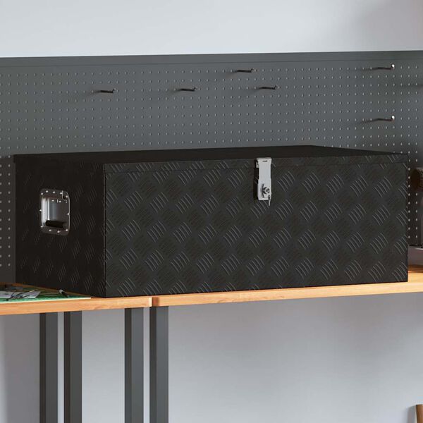 vidaXL Кутия за съхранение, Черен , 100x55x37 см, алуминий