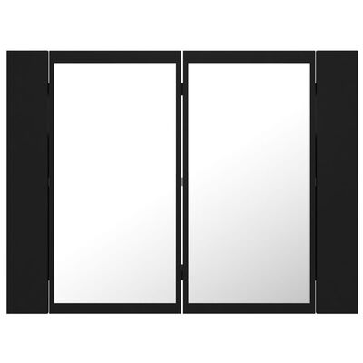 vidaXL Шкаф с LED огледало за баня, черно, 60x12x45 см, акрил