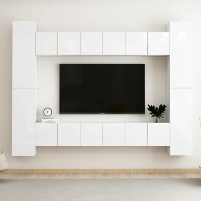 vidaXL Комплект ТВ шкафове от 10 части, бял гланц, ПДЧ