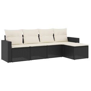 vidaXL Градински комплект с възглавници, 5 части, черен полиратан
