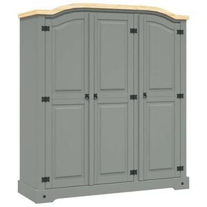 vidaXL Гардероб, мексикански бор, стил Корона, 3 врати, сив