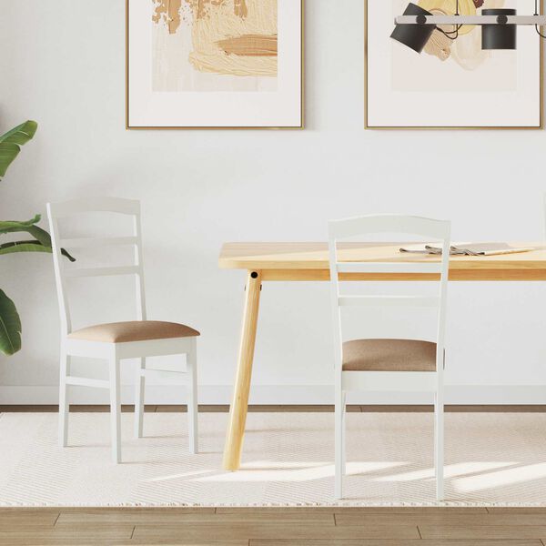 vidaXL Трапезен стол 2 pcs Бяло и кафяво Солидно гумено дърво