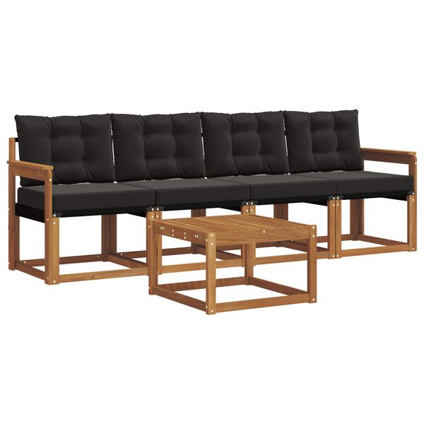 vidaXL Комплект дивани за открито 5 pcs Естествено и черно