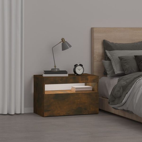 vidaXL Нощно шкафче с LED осветление, опушен дъб, 60x35x40 см