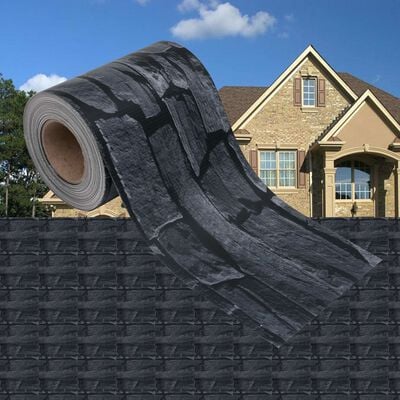 vidaXL Лента за покриване на огради PVC 35x0,19 м имитация сив камък