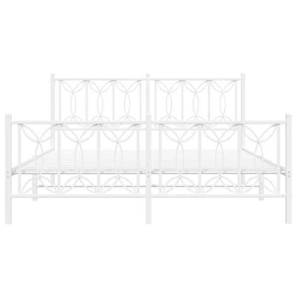 vidaXL Метална рамка за легло с горна и долна табла, бяла, 150x200 см