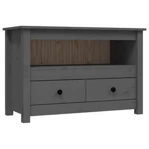 vidaXL ТВ шкаф, сив, 79x35x52 см, бор масив