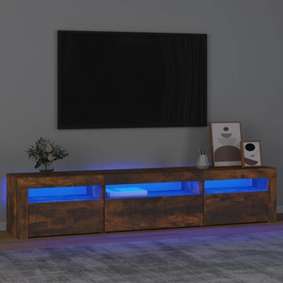 vidaXL ТВ шкаф с LED осветление, опушен дъб, 195x35x40 см