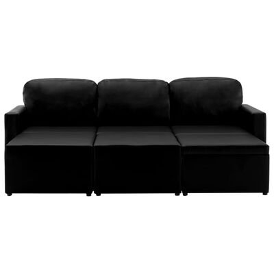 vidaXL 3-местен модулен диван легло, черен, изкуствена кожа