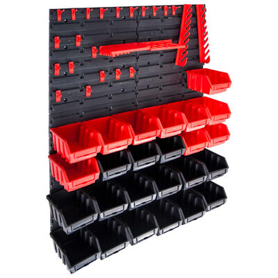vidaXL Стенен органайзер с 29 бр кутии за инструменти червено и черно